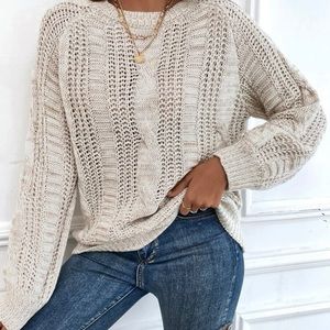 Raglan Sleeve Cable & Pointelle Knit Sweater